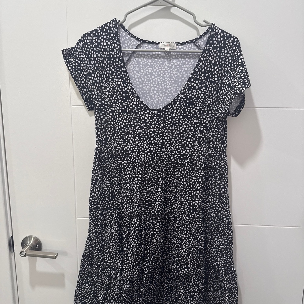 Ultra Flirt Black and White Dot Pattern Dress